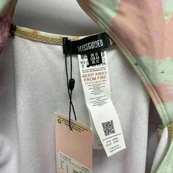 Missguided Multi-Color Tie Dye High Leg Cut Out Swimsuit - Size 12 - NWT - Picture 4 of 5